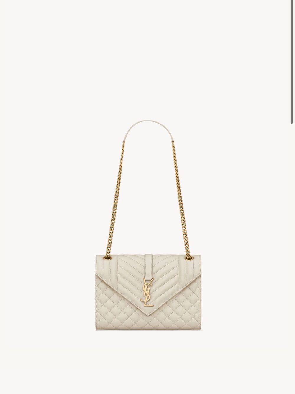 Saint Laurent Ivory Quilted Chevron Envelope Shoulder Bag with Gold Chain